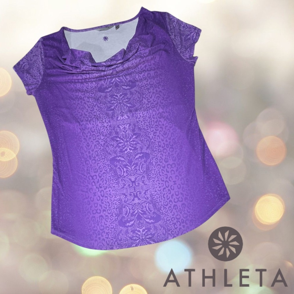 Athleta Womens Costa Cowl Neck Ombre Damask Active Top Purple Medium
